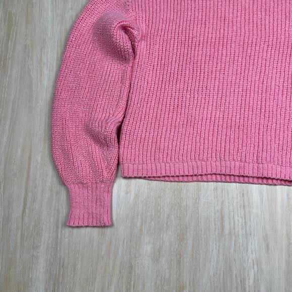 J Crew Pink Cotton Blend Cable Mock Neck Pullover Long Sleeve Sweater Medium - Picture 8 of 13